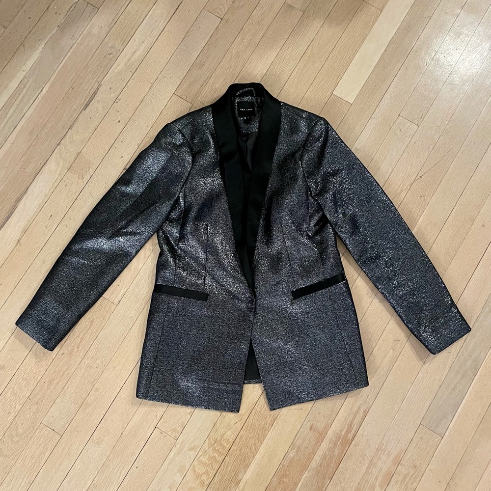 New Look shimmer silvery satin lined blazer NYE holiday party